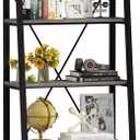 BON AUGURE 5-Tier Ladder Shelf, Industrial Leaning Bookcase, Wood and Metal Ladder Bookshelf for Living Room, Bedroom, Kitchen, Home Office (Grey Oak)