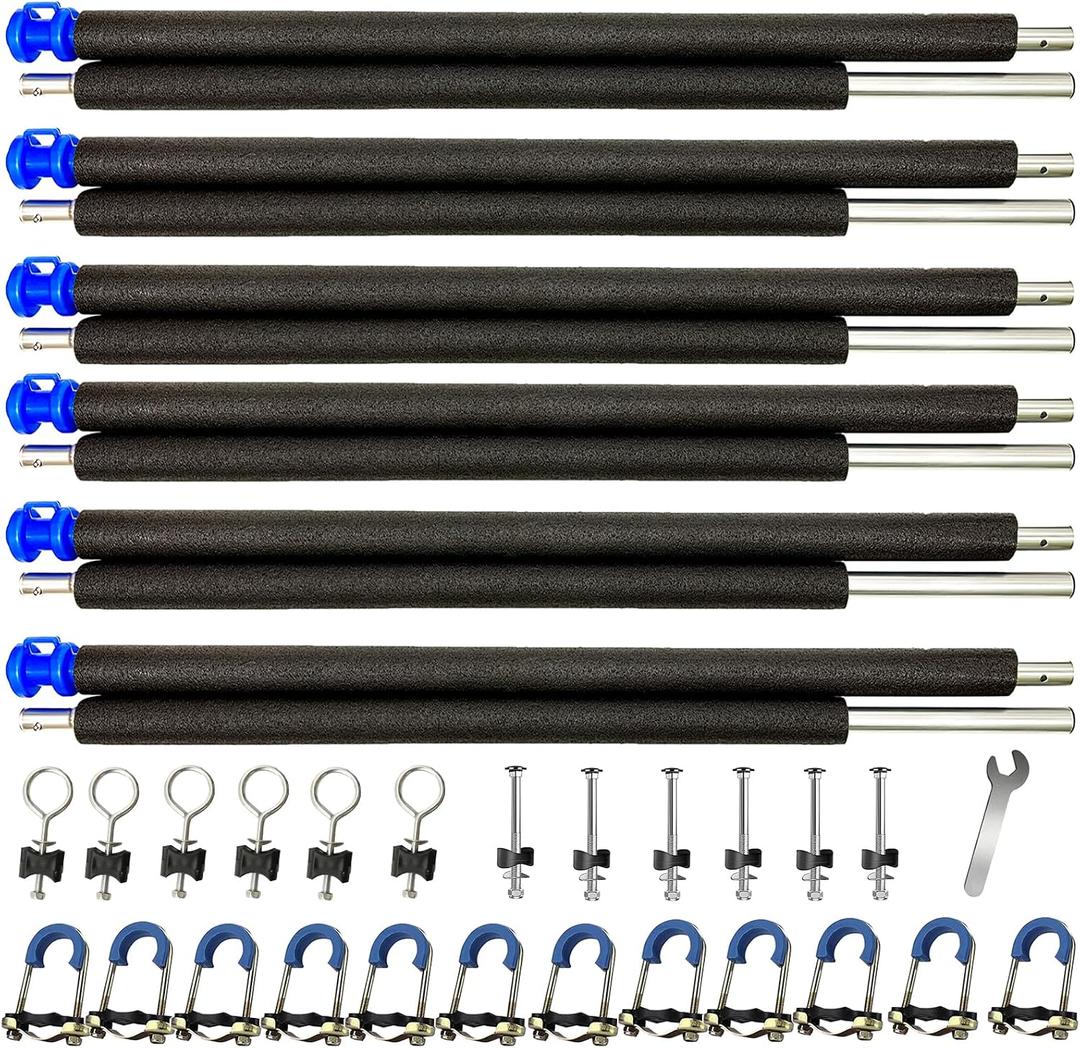 Universal Trampoline Enclosure Poles Replacement Kit 6 Straight Poles & Hardware for 10, 12, 14, 15FT Trampoline Frames