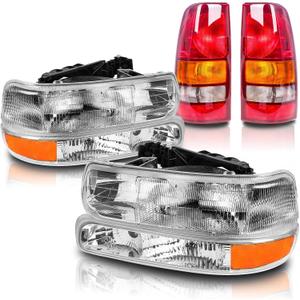 Headlights + Tail lights Assembly OE -Style Compatible with 1999 2000 2001 2002 Chevy Silverado 1500 2500, Headlamp with Bumper Lights Rear Tail lights