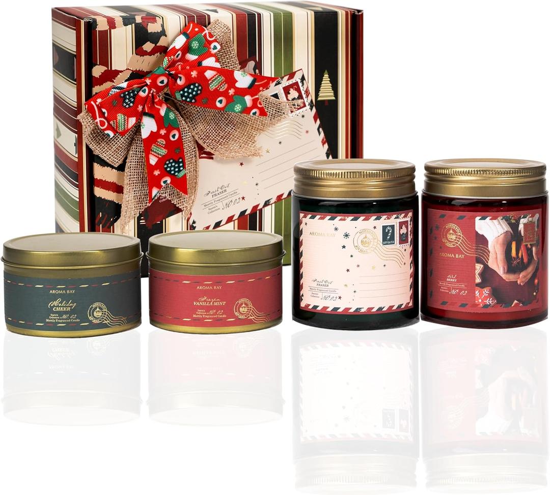 4 Pack Glass Jar & Tin Candle with Card, Birthday Gifts for Women/Men, Long Lasting 150 Hours Burn time, 170ml, Friendship Gifts for Best Friends, BBFs, Gift for Mom/Dad
