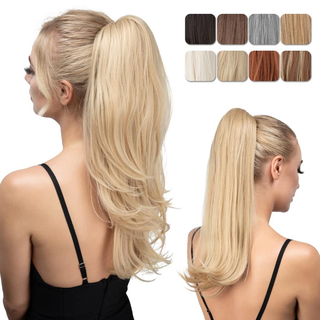 Clip in Ponytail Extension Light Blonde 18 Inch Pony Tails Hair Extensions for Women Long Straight Curly Tail Ponytail Hair piece Synthetic Fake Versatile Pony