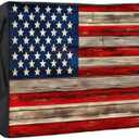American Flag Outdoor TV Cover 60 to 65 Inches Weatherproof & Waterproof, Red Striped Blue Star Outdoor TV Enclosure with Remote Control Pocket, Vintage Wooden TV Screen Protectors for Outside TV