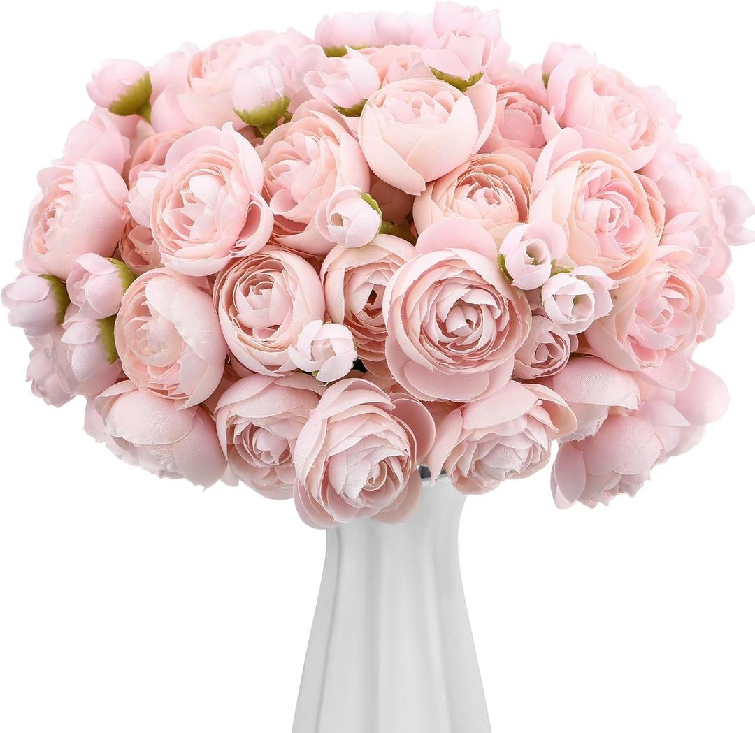 Giegxin 48 Pcs Ranunculus Artificial Flower,Real Touch Peonies Artificial Flower Silk Faux DIY Bouquet for Wedding Bridal Shower Valentine Centerpieces Arrangements Home Decorations (Pink)