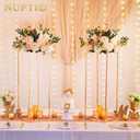 NUPTIO 2 Pcs Metal Flower Floor Vase Column Geometric Centerpieces Flower Stand for Tables, 31 inch Tall Gold Flower Holder for Home Party Wedding Decorations, Rectangular Display Rack