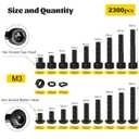 2300PCS M3 Screws with Nuts Assortment Kit, M3x4/6/8/12/16/20/25/30/35 mm Hex Socket Button & Cap Head Bolts Nut and Washers Set, 12.9 & 10.9 Grade Black Zinc Plated for DIY, 3D Printer