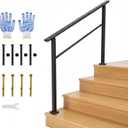 Garvee Outdoor Handrail for Steps, 4 Step Stair Handrail & Indoor Stair Railing Kit, Black Aluminum Railing with Iron Poles for Outdoor Indoor Steps & Porch, Includes Gloves (1 Pack)