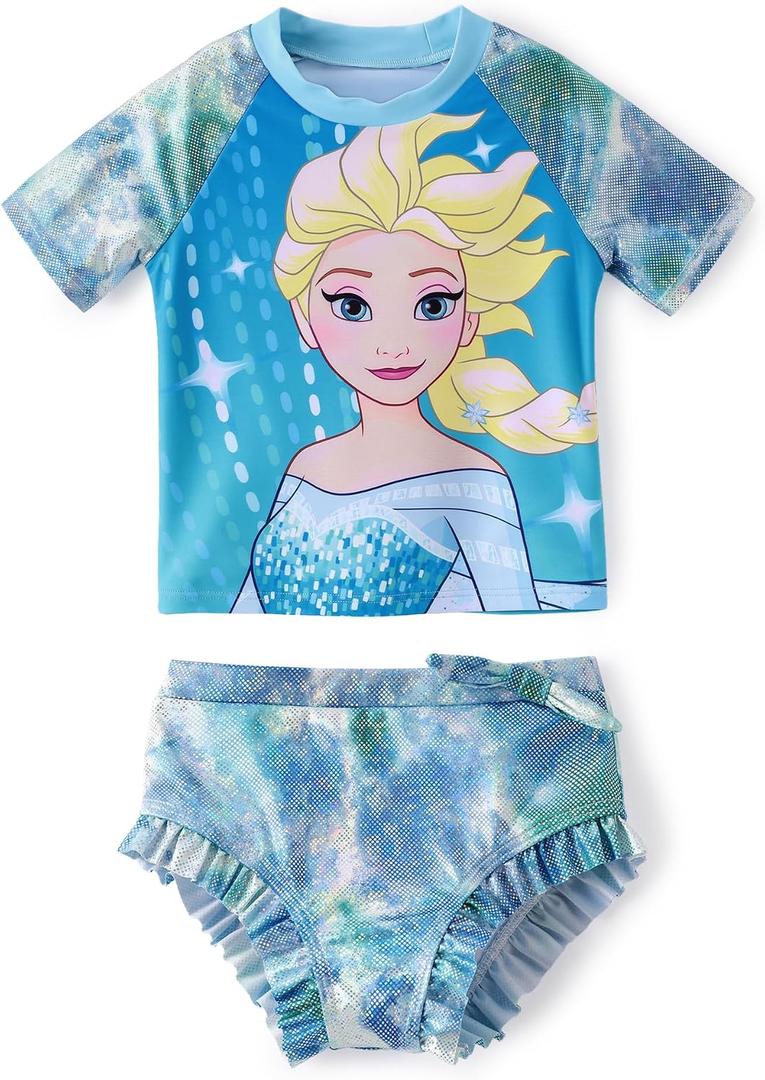 Disney Princess Frozen Marvel Elsa Minnie Toddler Girl Swimsuit Tankini Bathing Suit 2 Piece Swimwear UPF 50+ Rashguard (Blue)