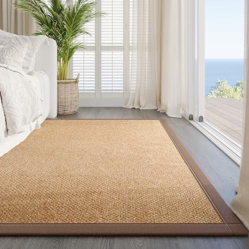 Washable Area Rug 105"x70" Large Jute Like Rug for Living Room, Soft Non Slip Rugs Carpet for Dining Room Bedroom Cotton Boho Woven Braided Rugs Home Office Decor, Brown