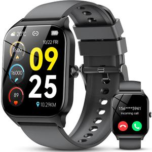 Smart Watch for Men Women, 1.85" HD Fitness Tracker with Bluetooth Calls/AI Voice Control, IP68 Waterproof, 115+Sports Modes, 24/7 Heart Rate/Sleep Fitness Watch Compatible with iOS/Android, Black