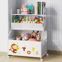 BBLIKE Toy Storage Organizer with Wheels - 3-Tier Kids Large Toy Box, Toy Chest Storage for Boys Girls Toddlers, Kids Bookshelf with 3 Fabric Toy Boxes for Playroom, White