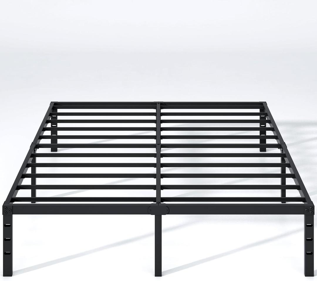 NEW JETO Metal Bed Frame,Queen Size Bed Frame with Storage Space,Heavy Duty Sturdy Mattress Foundation,Easy Assembly,No Box Spring Needed, Black,18 Inch,Queen