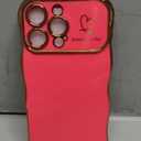 IDweel for iPhone 16 Pro Max Case for Women Girls, Luxury Cute Wave Frame Curly Shape with Love Heart Raised Camera Protection Slim Fit Cover Plating Shockproof Lightweight Phone Case, Rose Red