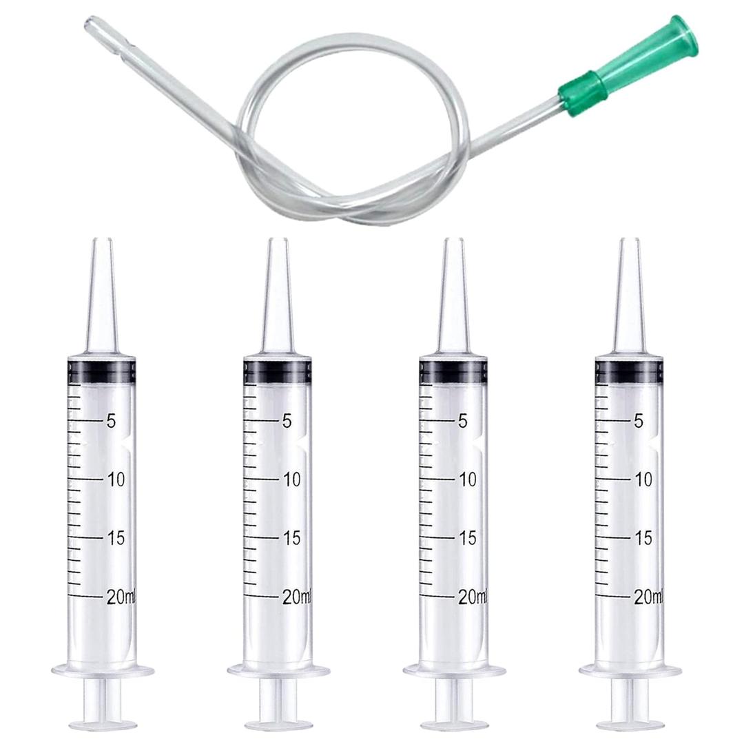 4pcs 20ml Plastic Syringes with 1pc 13inch Plastic Tubing, Syringe for Liquid in Scientific Lab, Pet Feeding, Glue Syringe for Craft Making, Epoxy Resin, Lubricant, Lip Gloss Filling and Supplies