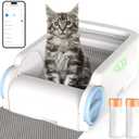 Self Cleaning Cat Litter Box, Open-Top Automatic Litter Box for Multiple Cats with App Control, Safety Sensors Protection, Odor Control Includes 2 Roll Waste Bin Liners and 1 Litter Mat, White