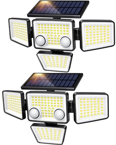 LYWALT Solar Outdoor Lights - 3000LM 188 LED Motion Sensor Outdoor Lights, 4 Heads Security Light,IP65 Waterproof, Easy Install,270°Wide Angle Flood Wall Light with 3 Modes for Backyard Yard (2 Pack)