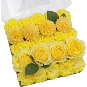 TINGE TIME Yellow Artificial Flowers Combo Box Set, Gradient Color Fake Flower Leaf with Stems for DIY Wedding Bouquets Table Centerpieces Baby Shower Home Party Floral Arrangements Decorations