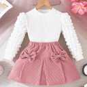 Toddler Girls Clothes Sets: Puff Sleeve Tops Plaid Mini Skirts Skirt Set 2 Piece Fall Winter Outfits 2-8 Years (Pink)