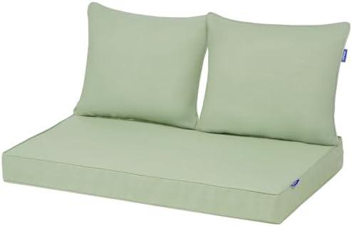 INFBLUE Outdoor Loveseat Cushion Set 46'' x 26'', Outdoor Deep Seat Cushions for Patio Furniture, Water Repellent Outdoor Seat Cushion and Couch Back Cushions for Bench, and Swing (Light Green)