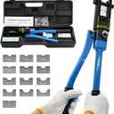 16T Hydraulic Battery Cable Crimper 8 AWG to 600 MCM Hydraulic Crimping Tool Cable Lug Crimper Electrical Terminal Wire Crimper with 13 Pairs of Dies Kit, Blue
