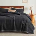 Bedsure Black Quilts King Size - King Quilt Bedding Set Bedspread Coverlet, Lightweight Corduroy Pattern Bedspread, 3-Piece Set with 106"x96" Coverlet & 2 Pillow Shams, All-Season Soft Microfiber (09 - Black (Striped Border))
