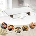 Marble Charcuterie Board Display White Cheese Cutting Footed Stand Tray with Wooden Feet 15.75"L x 8" W x 2.5" H for Vanity, Kitchen and Serving, or as a Gatherings Elegant Cheese Board Gift