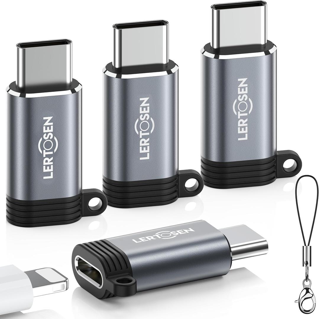 4 Pack Lightning to USB C Adapter for iPhone 15/16 Pro Max/Plus,Samsung S24,iPad Air,Fast Charging & Data Transfer,Type C Charger Connector Cable,Not for Audio/Headphone/OTG,for iPhone 16/15 Charger (4 Pack, Grey)