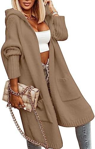 Aoysky Womens Long Cardigans Cable Knitted Open Front Oversized Hooded Outerwear Sweater Coat, Size XL