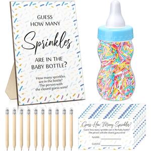 Qilery 122 Pcs Baby Shower Games Guess How Many Sprinkles Included Standing Sign 100 Guessing Cards 20 Pencils 1 Baby Bottle for Gender Reveal Party Favor No Sprinkles(Blue)