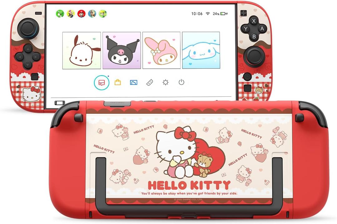 Dockable PC Protective Case Compatible with Switch 2 Model 2025, All-Round Protection Hard Protective Shell for Switch 2 2025 Accessories (Hello Kitty)