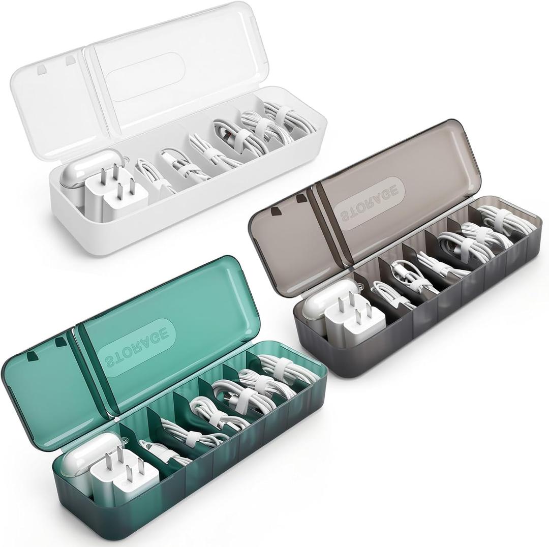 Charger Organizer - 3 Pack Cord organizer With Lid -Stackable Cord Organizer for Drawer- Electronics Organizer for Home Office Desk Organizers