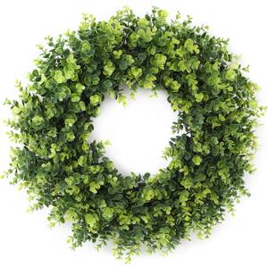26'' Boxwood Wreath for Front Door, Artificial Boxwood Leaves Wreath for Spring and Summer, Indoor Outdoor Wall, Porch, Window, Farmhouse Home Decor