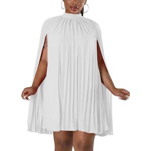 Ekaliy Women’s Casual Cape Sleeve Pleated Split Short Dress Loose Fit Cocktail Party Flowy Dress White L, 23white