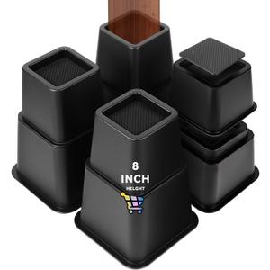 8 inch Bed Risers Adjustable Furniture Risers - Heavy Duty Non-Slip Lift Supports for Beds/Couches/Sofas, Durable Square Design with Creates Storage Space (4 Pack Black, 3/5/8 lnch Square)