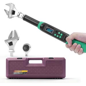 3/8" Adjustable Digital Torque Wrench, Interchangeable Head, 5-99.6 Ft-lb | ±2% Electronic Torque Wrench with 9×12mm Ratchet & Adjustable Open-End Heads, Automotive, HVAC & Industrial Maintenance