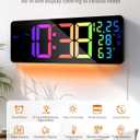 17.2" Large Digital Wall Mount Clock, Count Down Timer, Alarm, Big LED, 11 RGB Color, Temperature for Living Room Classroom Desk, Xmas, Birthday Gift for Senior Mom Dad (Rectangle)