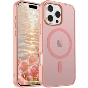 SUPFINE Magnetic for iPhone 16 Pro Case (Compatible with MagSafe) (Military Grade Drop Protection) Slim Translucent Matte Shockproof with Anti-Fingerprint Phone Case,Pink