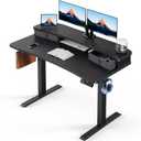HUANUO 48 x 24 Electric Standing Desk with 2 Drawers, C-Clamp Mount Compatible, Height Adjustable Computer Desk, Home Office Stand Up Desk with 4 Preset Heights & 2 Hooks, Black