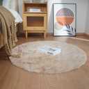 Ghouse Faux Rabbit Fur Round Rug 5ft Light Brown Beige Round Rugs for Bedroom Decor Fluffy Area Rugs for Living Room, no-Shedding Carpet Sheepskin Washable Rug Rome Decor