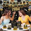 22nd Birthday Decorations for Her Him, 18PCS Black Gold Back in 2004 Banner Decorations, Bday Backdrop, 22 Year Old Banner for Daughter Son, Birthday Card, 6 Paper Poms 9 Honeycomb Balls