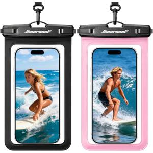 Hiearcool Universal Waterproof Case, Waterproof Phone Pouch Compatible for iPhone 17 16 15 14 13 Pro Max XS Plus Samsung Galaxy S22 Cellphone Up to 8.3", IPX8 Cellphone Beach Bag for Travel - 2 Pack (Black & Pink)