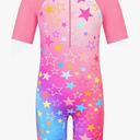 TFJH E Short Sleeve Girls Swimsuits UV 50+ One Pieces Bathing Suits Zipper 8A