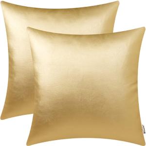 BRAWARM Faux Leather Throw Pillow Covers 18 X 18 Inches - Gold Leather Pilow Covers Pack of 2, Solid Dyed Leather Pillowcases for Couch Bed Sofa Garden Home Decorative