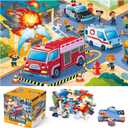 Jumbo Floor Puzzle for Kids,Fire Rescue Jigsaw Large Puzzles,48 Piece Firefighter Fireman Fire Truck Puzzle for Toddler Ages 3-5,Children Learning Preschool Educational Toys,Gift for 4-8 Years Old