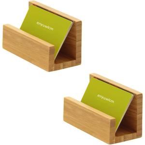 enyuwlcm 1 Pack Bamboo Wood Desktop Business Card Holder for Desk Sturdy Business Card Display Stand for Office Suitable for Men Women