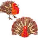 Thanksgiving Decorations Indoor, Set of 2 Turkey Decorations for Table, Natural Material Turkey Decor for Home, Thanksgiving Fall Harvest Home Decor