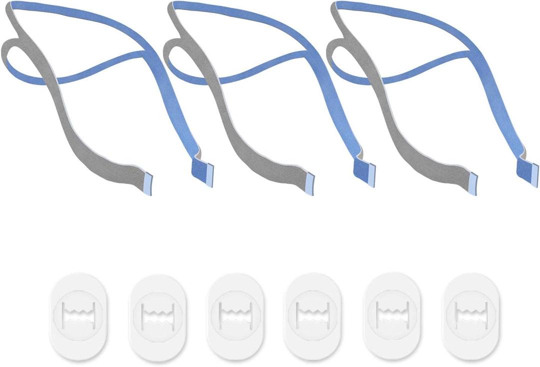 Replacement Headgear Compatible with P10 Nasal Pillow Mask Straps Included 3 Super Elastic Straps and 6 Adjustment Clips(3 Pack) (Blue)