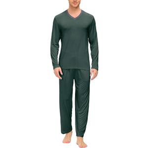 JINSHI Mens Pajamas Set Soft Mens Pjs Lounge Sets Lightweight Long Sleeve Sleepwear Nightwear With Pocket (Large, A8-dark Green)