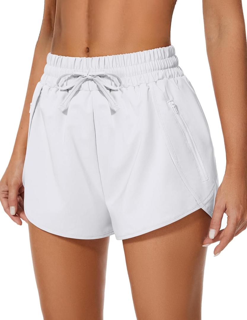 Women's Running Shorts High Waisted Quick Dry Athletic Shorts Sports Workout Gym Track Drawstring Shorts with Pockets (White, XL)