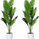 SAJANDAS Set of 2 Artificial Areca Palm Plants in Pots, 50 Inch Fake Tropical Palm Trees with Greenery Leaves and Stems, Faux Dypsis Lutescens Floor Plants for Garden, Store, Office, Home Decoration