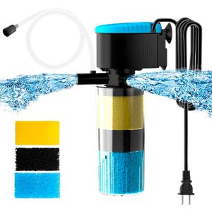 AquaMiracle Submersible Aquarium Filter 3-Stage in-Tank Filter with Dual Water Outlet & Aeration, 130GPH Internal Fish Tank Filter for 10-30 Gallon Aquariums